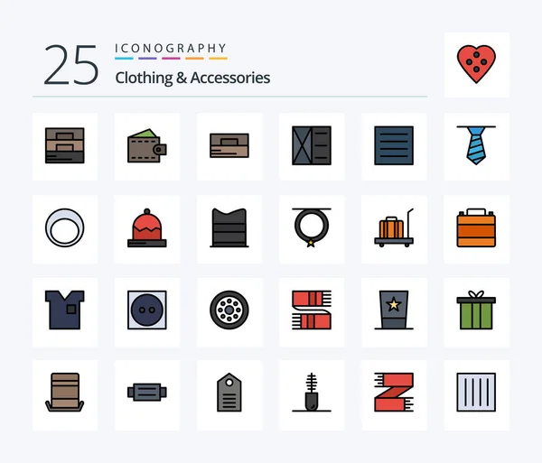 Clothing Accessories Line Filled Icon Pack Including Winter Clothing Necktie — Vettoriale Stock