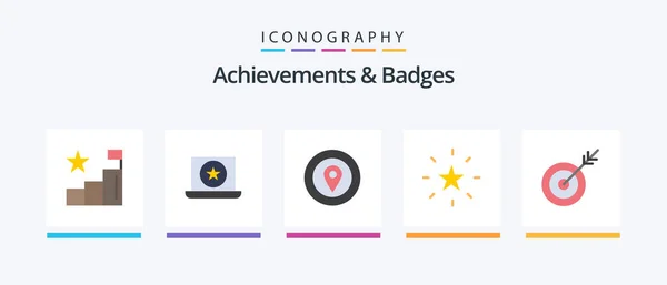 Achievements Badges Flat Icon Pack Including Dart Star Location Performance — Vector de stock