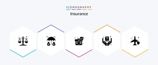 Insurance Glyph Icon Pack Including Protection Insurance Security Fly Safe — Stockvector