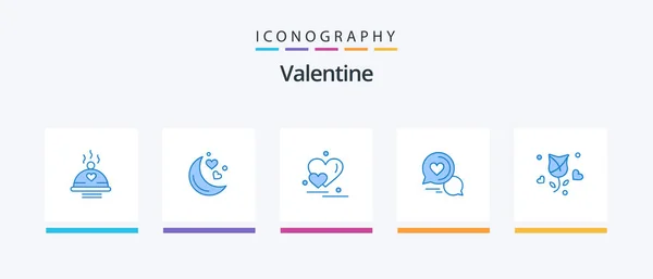 Valentine Blue Icon Pack Including Romantic Chat Message Romantic Night — Stok Vektör