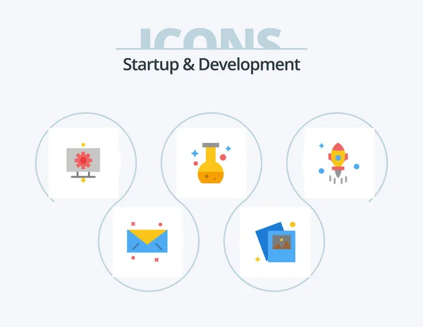 Startup Develepment Flat Icon Pack Icon Design Fly Rocket Setting — 图库矢量图片