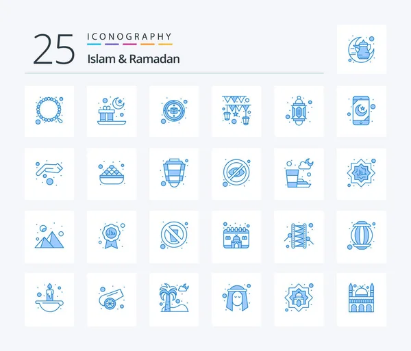 Islam Ramadan Blue Color Icon Pack Including Lantern Light Compass — Stockvektor