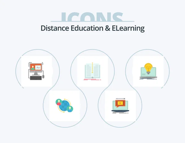 Distance Education Elearning Flat Icon Pack Icon Design Book File — Stockvector