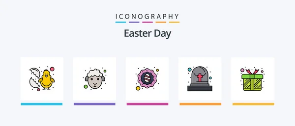 Easter Line Filled Icon Pack Including Egg Card Celebration Star — Stok Vektör