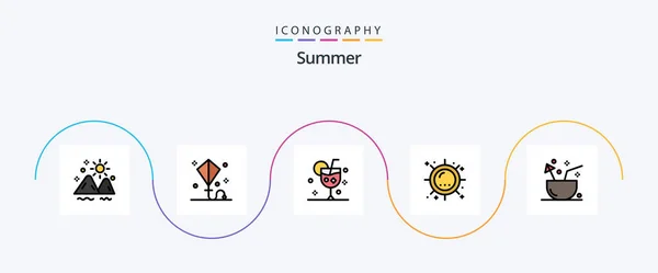 Summer Line Filled Flat Icon Pack Inclusive Sun Жара Лето — стоковый вектор