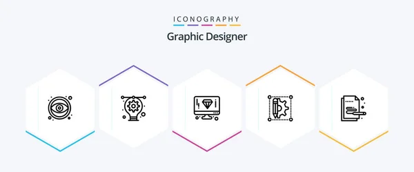 Graphic Designer Line Icon Pack Including Paint Pen Design Gear — Stok Vektör