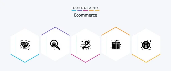 Ecommerce Glyph Icon Pack Including Present Free Shop Ecommerce Money — Stok Vektör