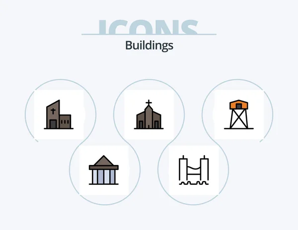 Buildings Line Filled Icon Pack Icon Design Clock Architecture Retail — Διανυσματικό Αρχείο