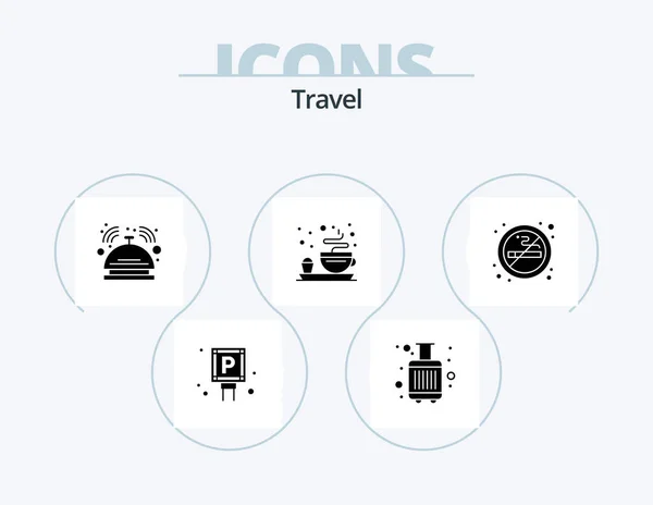 Travel Glyph Icon Pack Icon Design Sign Tea Bell Plate — Vetor de Stock
