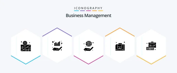 Business Management Glyph Icon Pack Including Keyboard Bag Globe Business — Wektor stockowy