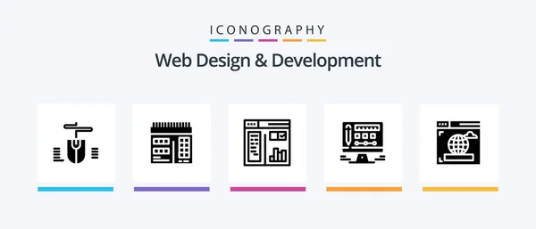 Web Design Development Glyph Icon Pack Including Screen Monitor Web — Stock Vector