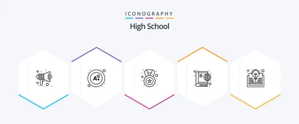 High School Line Icon Pack Including Book Online Medal Internet — Vettoriale Stock