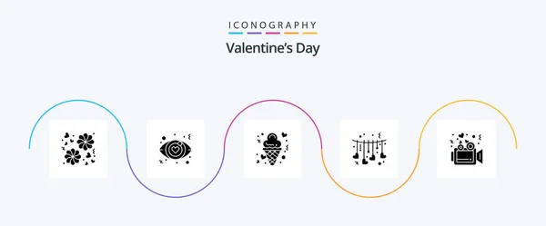 Valentines Day Glyph Icon Pack Including Video Love Love Valentine — 图库矢量图片