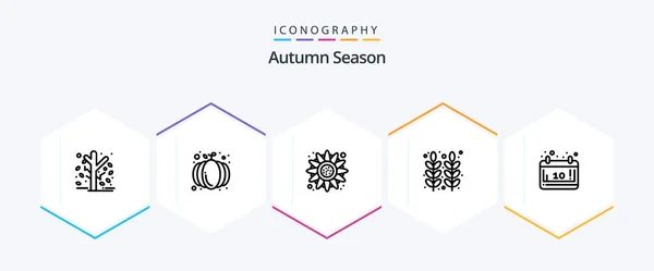 Autumn Line Icon Pack Including Wheat Grain Pumpkin Food Thanksgiving — Stockový vektor