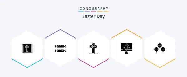 Easter Glyph Icon Pack Including Easter Egg Celebration Easter Monitor — Wektor stockowy