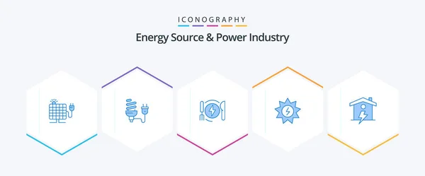 Energy Source Power Industry Blue Icon Pack Including Power Solar — Stockvector