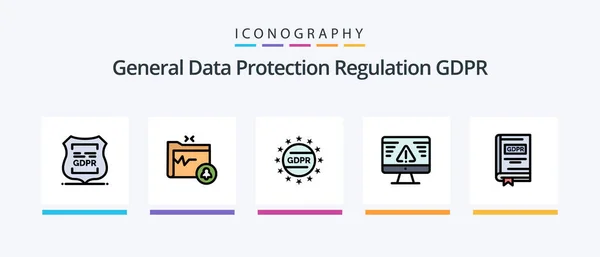 Gdpr Line Filled Icon Pack Including Security Folder Surveillance Search — Image vectorielle