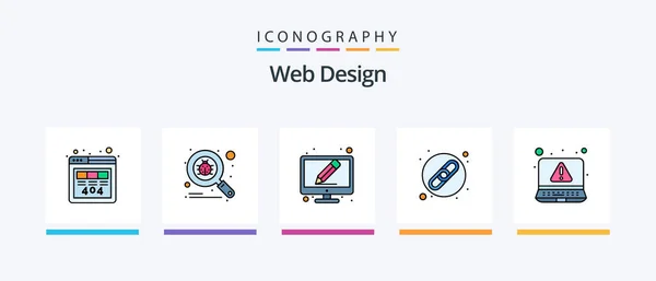 Web Design Line Filled Icon Pack Including Badge Search Worldwide — Image vectorielle