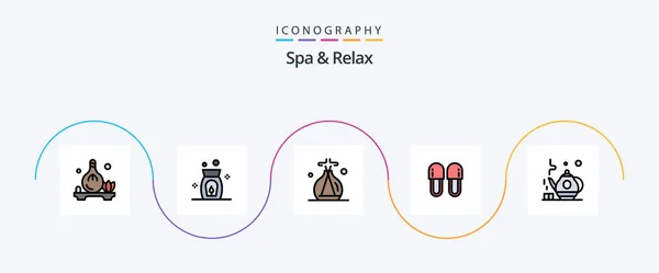 Spa Relax Line Filled Flat Icon Pack Including Green Tea — Vector de stock