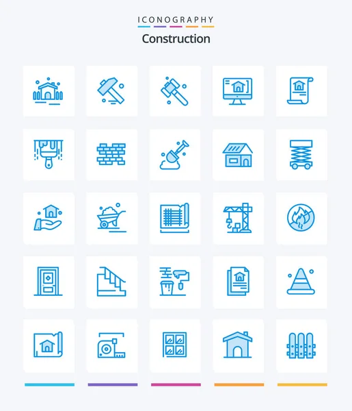 Creative Construction Blue Icon Pack Brick Construction Home Brush Home — Stock vektor