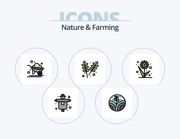 Nature Farming Line Filled Icon Pack Icon Design Spade Farm — Vetor de Stock