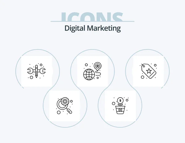Digital Marketing Line Icon Pack Icon Design Location User Rating — Stok Vektör