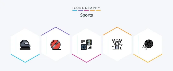 Sports Filledline Icon Pack Including Shuttlecock Cock Sport Badminton Six — Archivo Imágenes Vectoriales