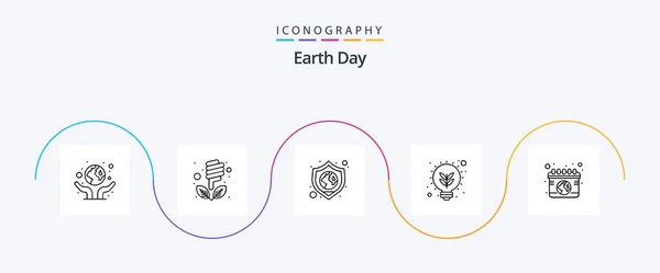 Earth Day Line Icon Pack Including Earth Thought Protect Light — Stockový vektor