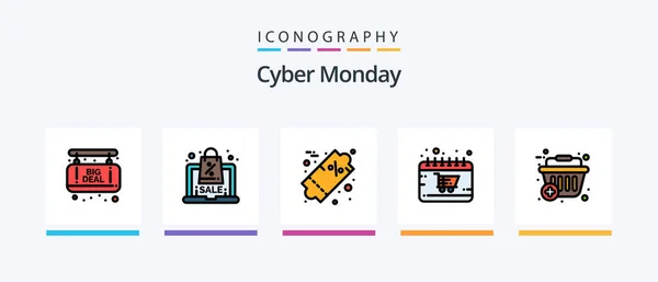 Cyber Monday Line Filled Icon Pack Including Price Offer Digital — Stock vektor