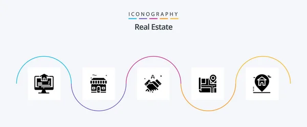 Real Estate Glyph Icon Pack Including Map Real Real House — Wektor stockowy