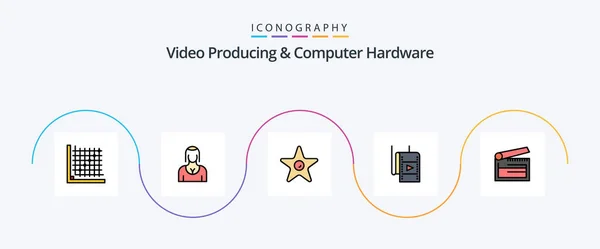 Video Producing Computer Hardware Line Filled Flat Icon Pack Including — Stockvector