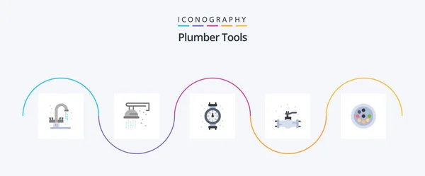 Plumber Flat Icon Pack Including Mechanical System Gauge Plumbing Mechanical — Stock Vector