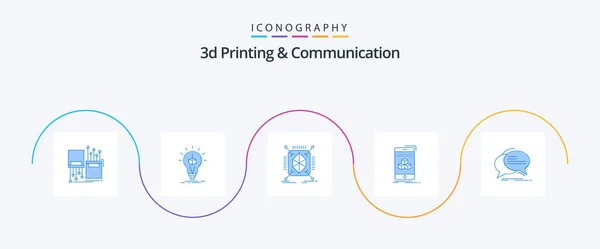 Printing Communication Blue Icon Pack Including Cube Box Printing Rapid — Stok Vektör