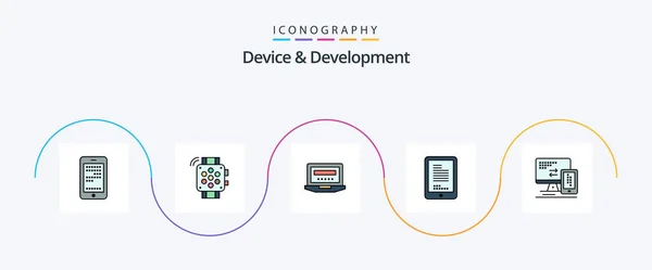 Device Development Line Filled Flat Icon Pack Including Monitor Cell — Vettoriale Stock