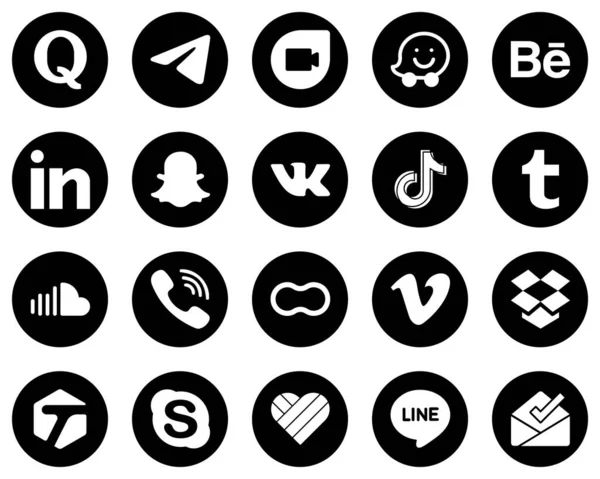 Fully Editable White Social Media Icons Black Background Tumblr China — Wektor stockowy