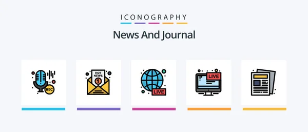 News Line Filled Icon Pack Including Video Camera Article Web — Vettoriale Stock