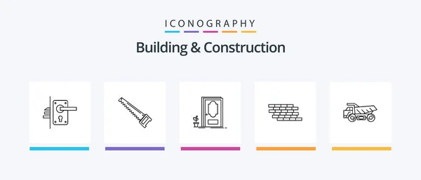 Building Construction Line Icon Pack Including Interior Tile Constructing Suggestion — Vettoriale Stock