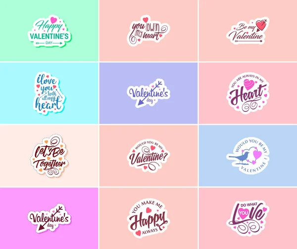 Saying Love You Beautiful Valentine Day Design Stickers — 图库矢量图片