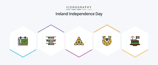 アイルランド独立25日目お祝いを含むFilledlineアイコンパック 幸運を アイルランド人 馬蹄形 クローバー — ストックベクタ