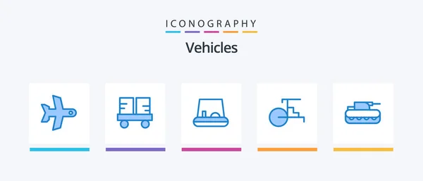 Vehicles Blue Icon Pack Including Panzer Cannon Lift Truck Vehicles — Stock vektor
