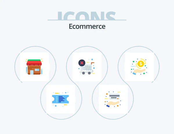 Ecommerce Flat Icon Pack Icon Design Money Shop Hand Store — Διανυσματικό Αρχείο