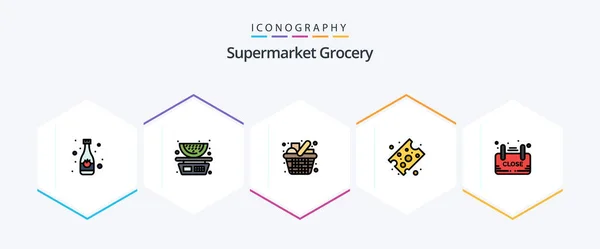 Grocery Filledline Icon Pack Including Board Piece Cheese Cart Food — Stockový vektor