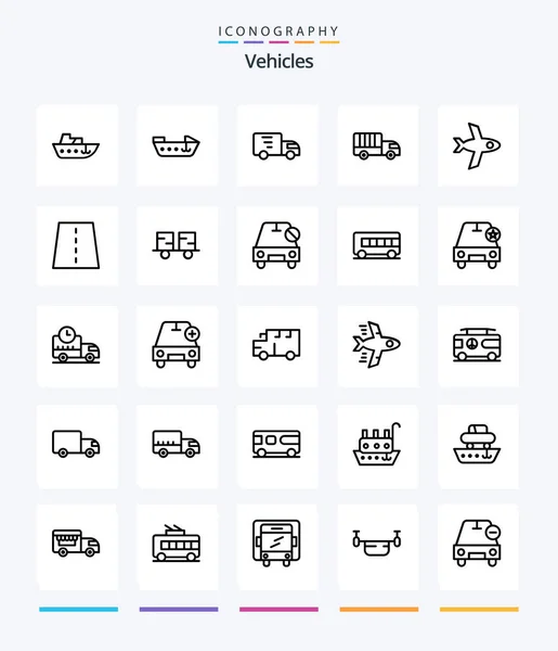 Creative Vehicles Outline Icon Pack Highway Creative Lorry Construction Plane — Vector de stock