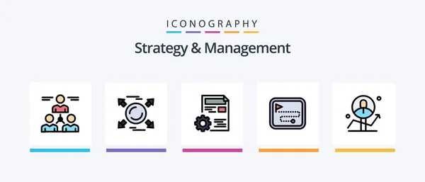 Strategy Management Line Filled Icon Pack Including Sign Board Team — Stockvector