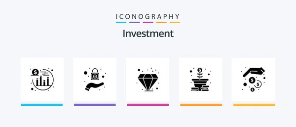 Investment Glyph Icon Pack Including Money Investment Hands Coins Creative — Stockový vektor