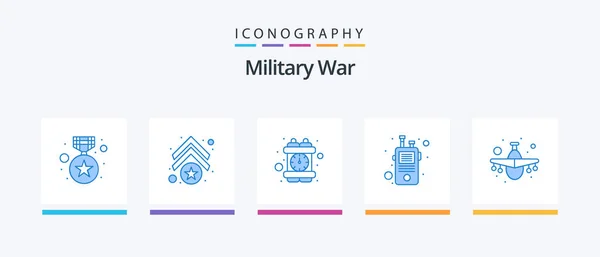 Military War Blue Icon Pack Including Army Walkie Crime Talkie — Vector de stock