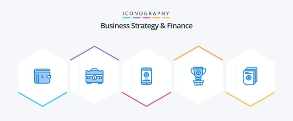 Business Strategy Finance Blue Icon Pack Including Price Trophy Handbag — Stockvektor