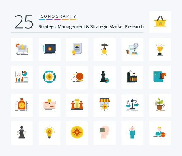Strategic Management Strategic Market Research Flat Color Icon Pack Including — Archivo Imágenes Vectoriales