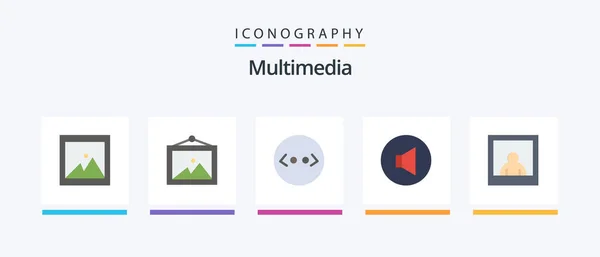 Multimedia Flat Icon Pack Including Html Photo Creative Icons Design — Stockvektor