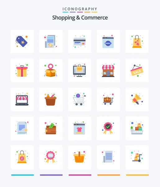 Creative Shopping Commerce Flat Icon Pack Handbag Bag Credit Card — Stockvector